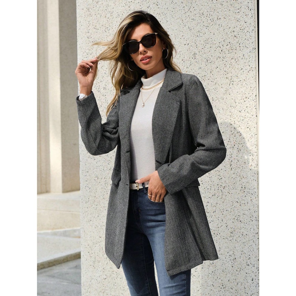 Herringbone Double Breasted Overcoat peacoat pea coat gray preppy - Picture 6 of 6